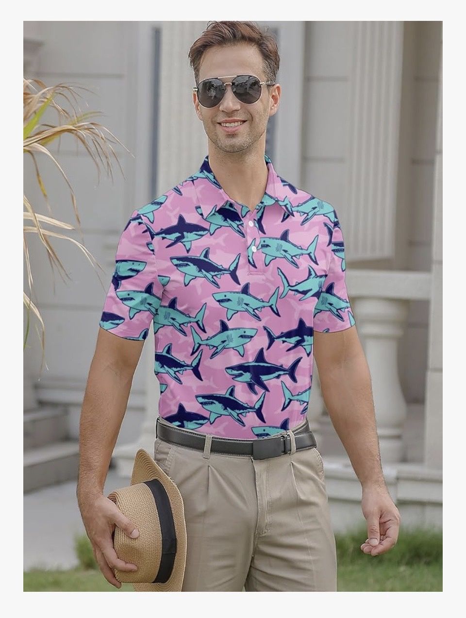 Golf Polo Shirt - Pink Shark