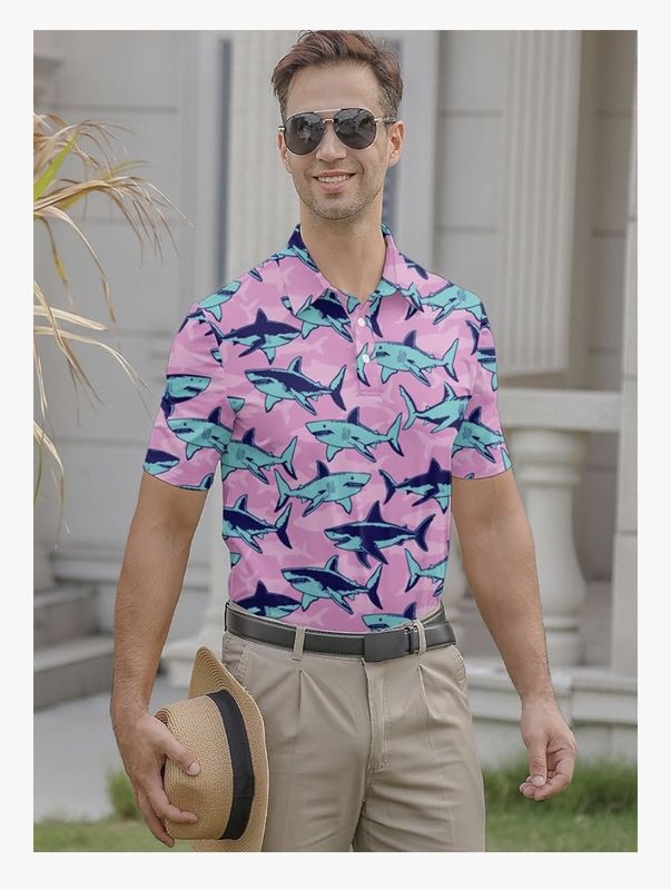 Golf Polo Shirt - Pink Shark
