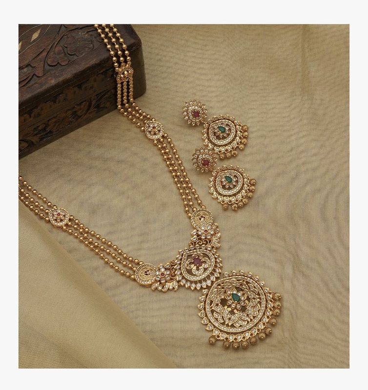 Antique Gold Plated Indian Long Necklace Set