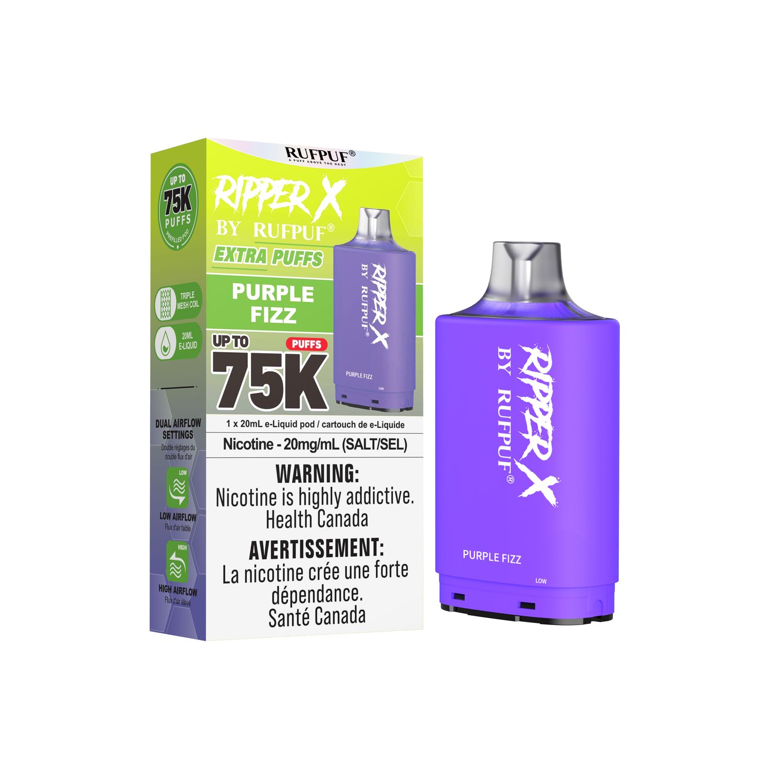 Ripper X Pod (75K), Flavour: Purple Fizz, Nic Level: 20mg
