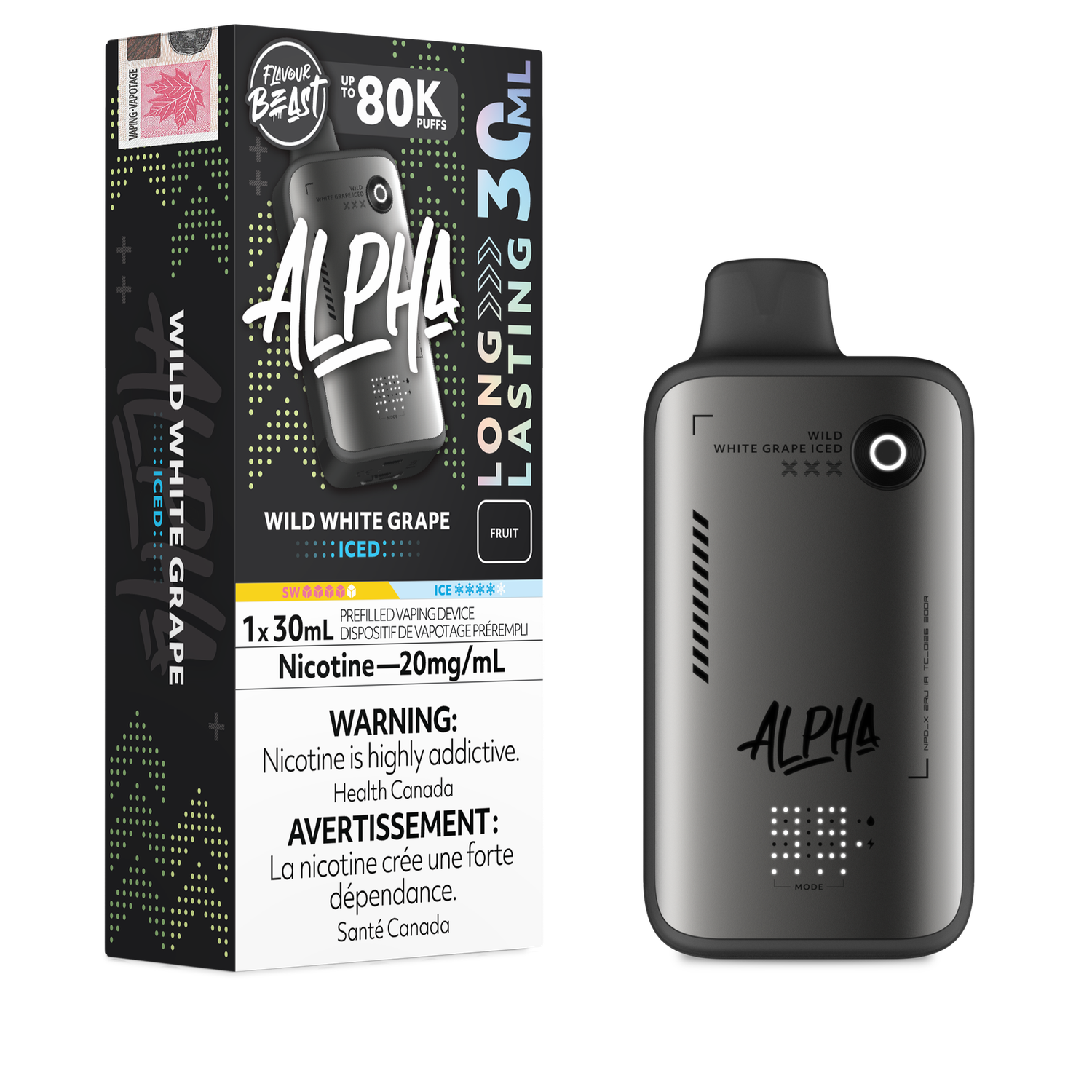 Flavour Beast Alpha 80K, Flavour: Wild White Grape Iced, Nic Level: 20mg