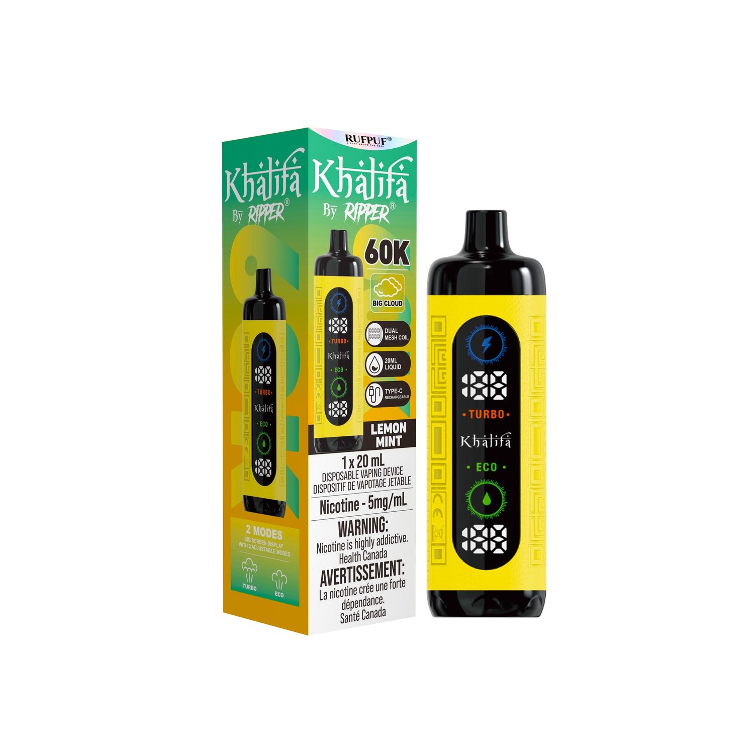 Ripper KHALIFA 60K, Flavour: Lemon Mint, Nic Level: 5mg