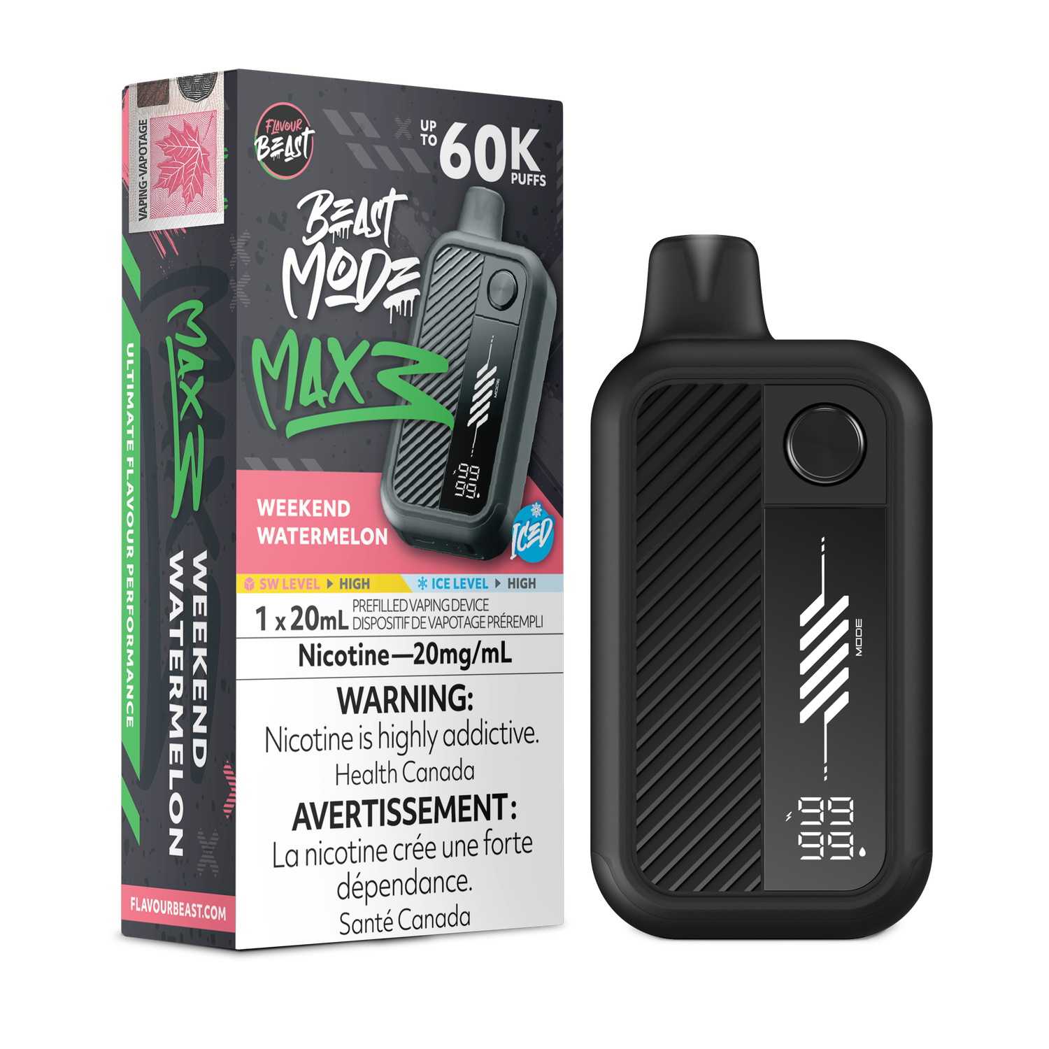Flavour Beast Mode Max 3, Flavour: Weekend Watermelon Iced, Nic Level: 20mg