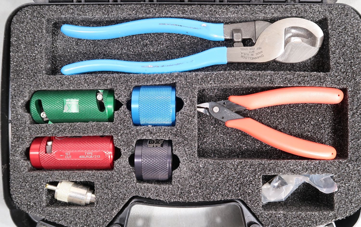 U19399 Used DXE Coaxial Cable Stripping Tool Kit w/ DXE-UT-8213 &amp; Others