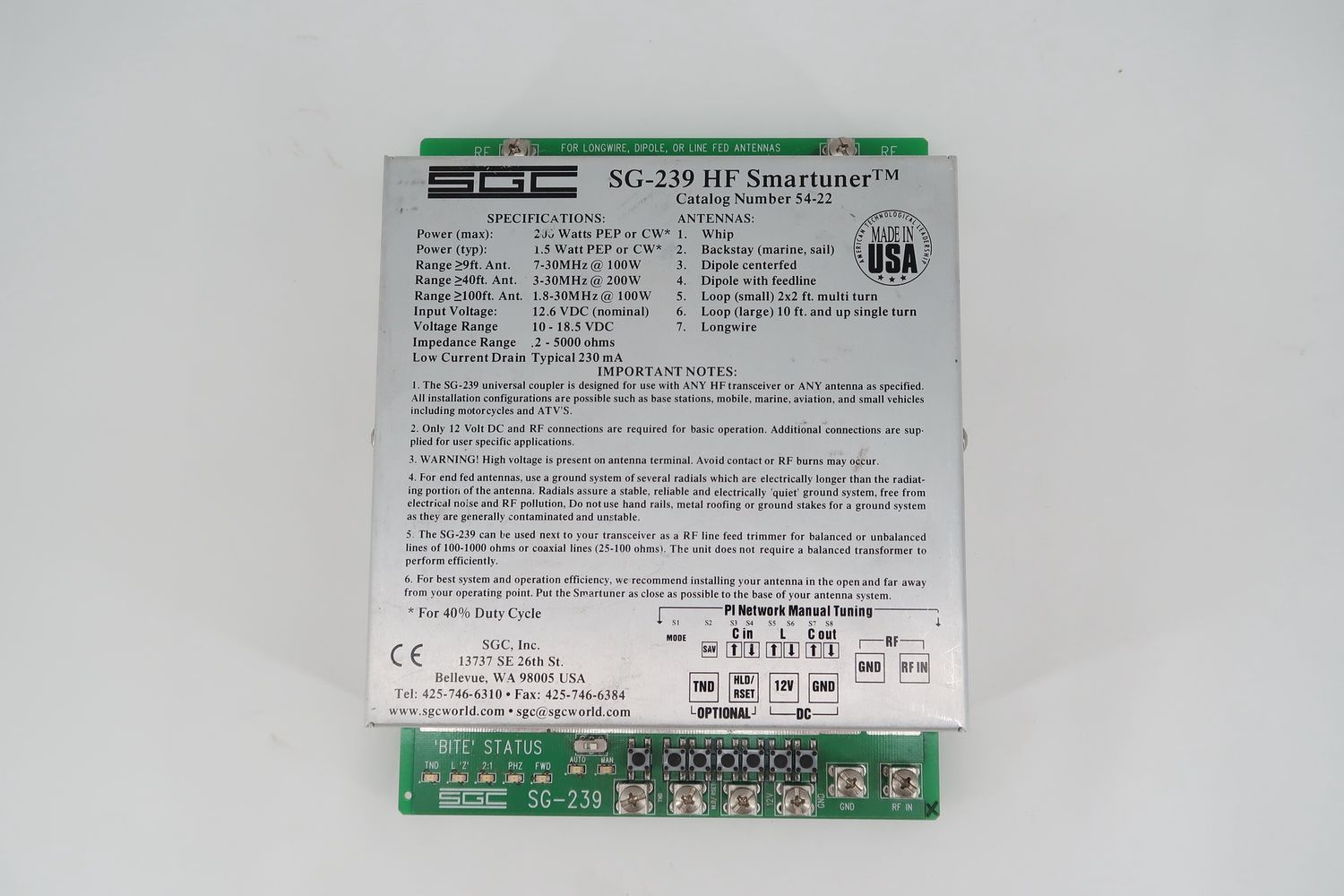 U19529 Used SGC SG-239 Smartuner Automatic Microprocessor Antenna Coupler