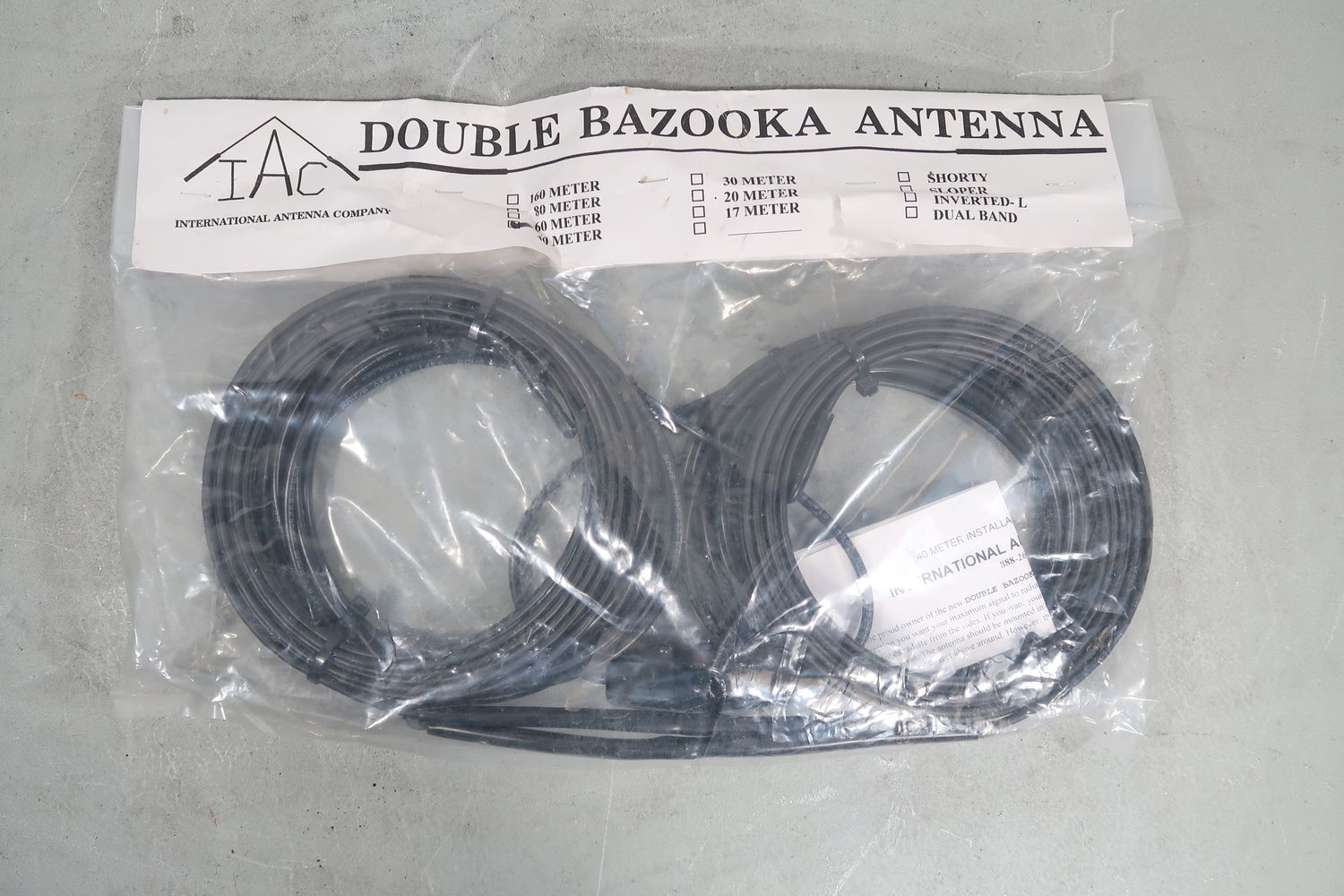 U19542 Never Used International Antenna Co. Double Bazooka 60m Antenna