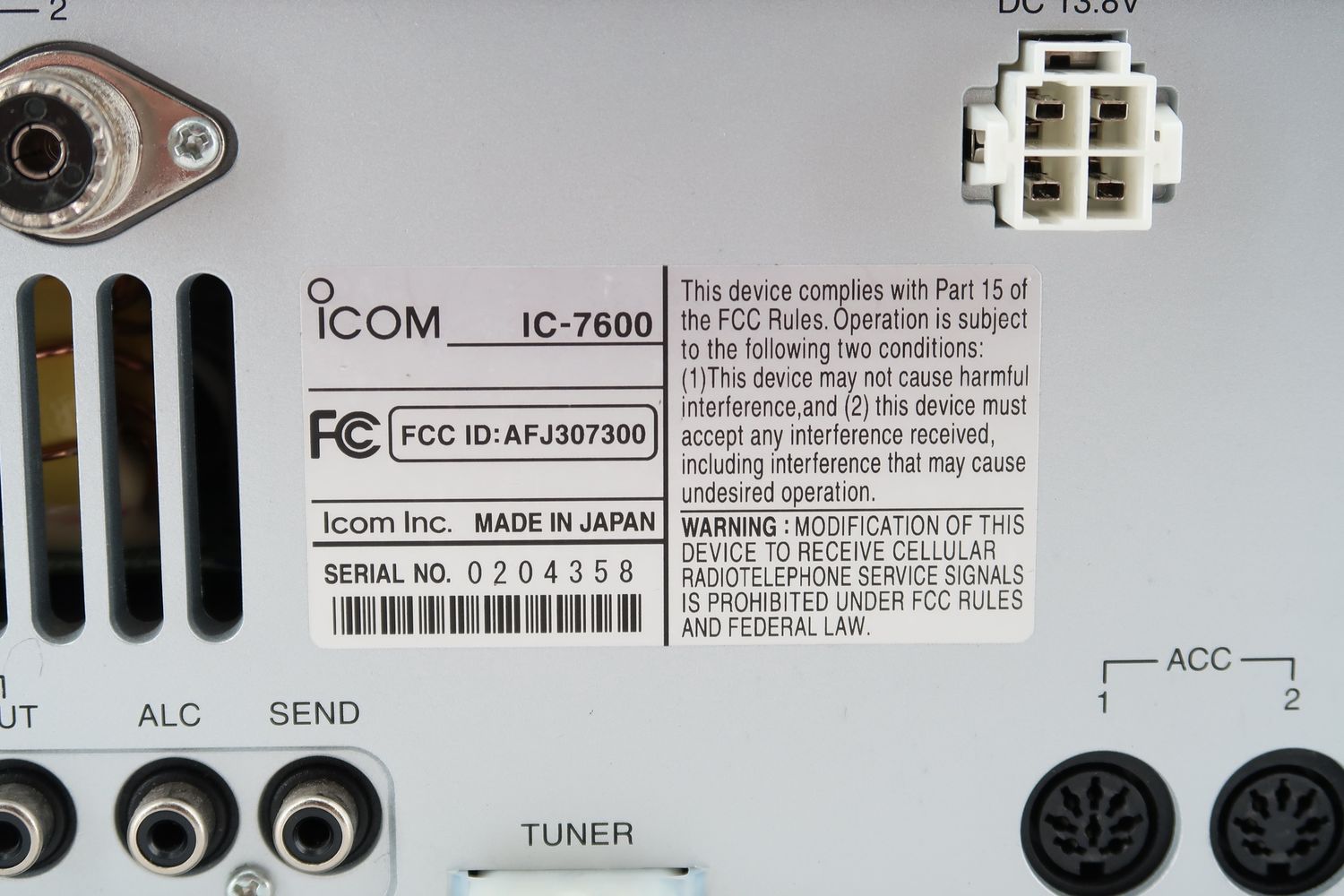 U19642 Used ICOM IC-7600 Amateur HF/ 50MHz Transceiver