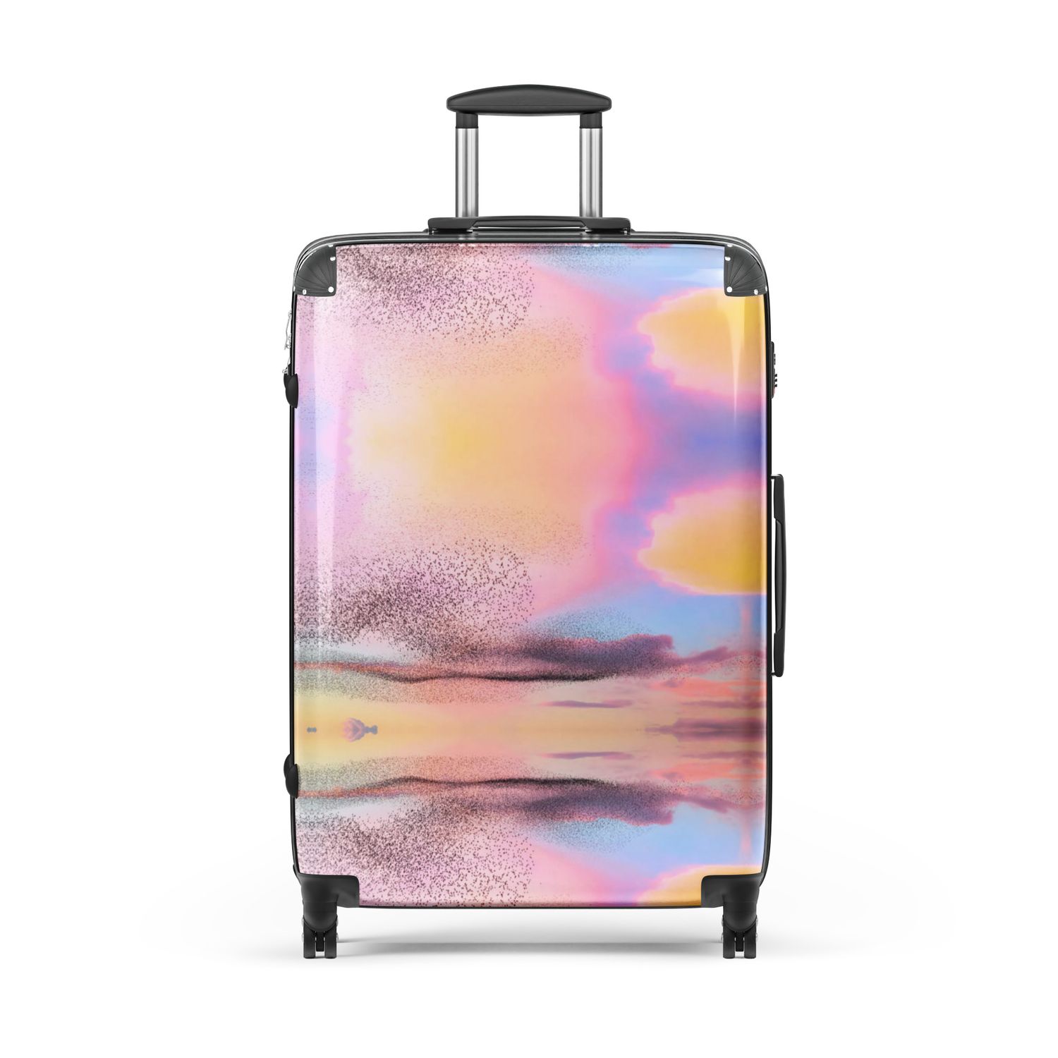 Pink and Purple Birds in Flight Hard-shell suitcase