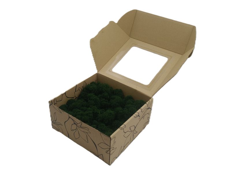 Mech Chrobotek - Mech Reniferowy Fiński w Pudełku z Okienkiem 20x20x10 cm,, Oczyszczony Mech PREMIUM Ciemnozielony - Dark Green