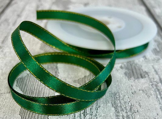 Emerald Green Single Sided Satin Ribbon Lurex Edge 3mm wide Emerald Green Single Sided Satin Ribbon Lurex Edge 3mm wide