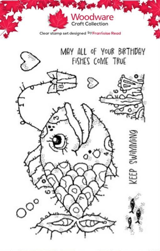 Woodware Birthday Fishes A6 Stamp Set Woodware Birthday Fishes A6 Stamp Set
