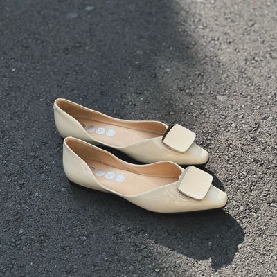 柔軟漆皮簡約小方頭鞋