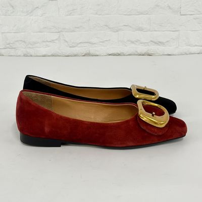 零碼_羊麂皮幾何釦平底鞋