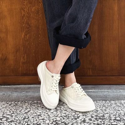 寵愛自己_​棋盤格牛皮厚底穆勒鞋