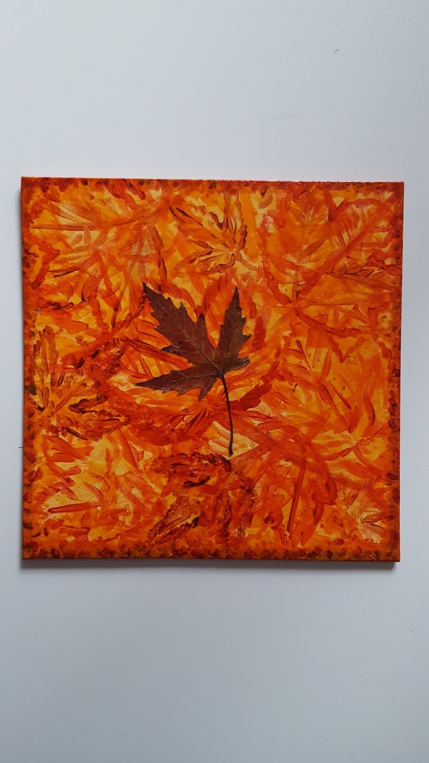 &quot;Herbstlaub&quot;   25x25cm 2mm hoch  Kleine Leinwand