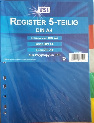 Ordnerregister TSI  5 -Teilig DIN A4 5-farbig