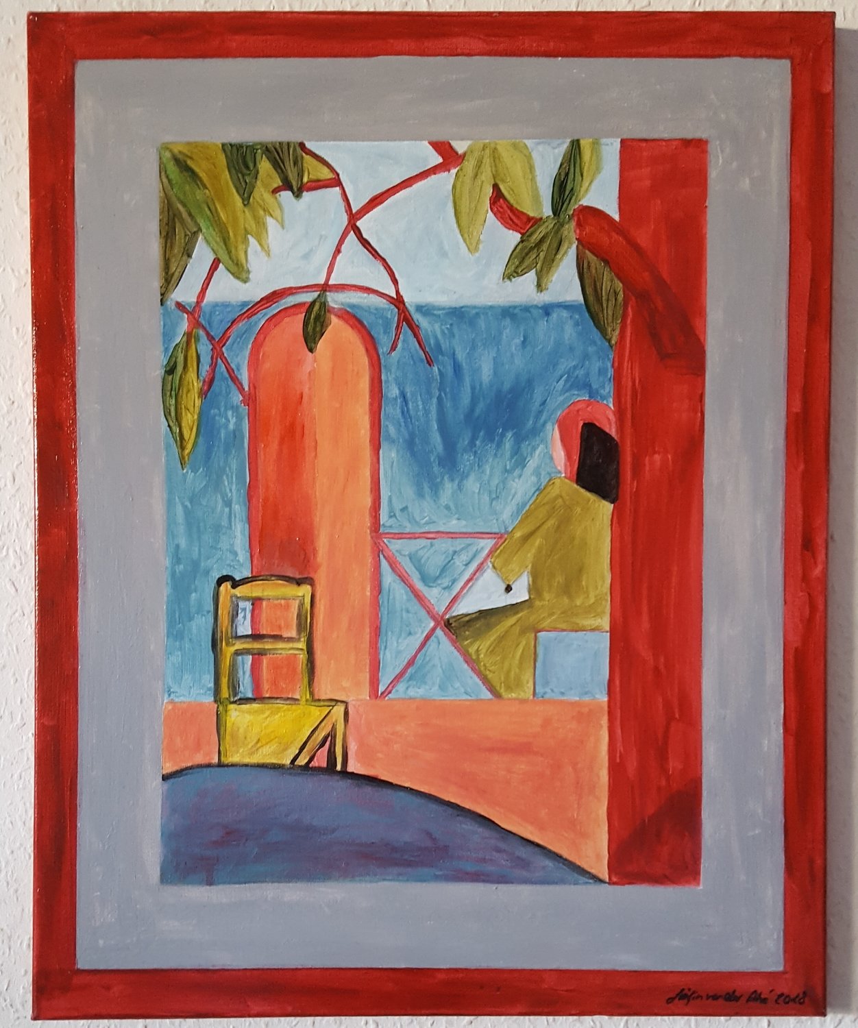 Acyrl Gemälde &quot;Sitzende  Frau am Tisch&quot;   40X50 cm X 1,5 cm