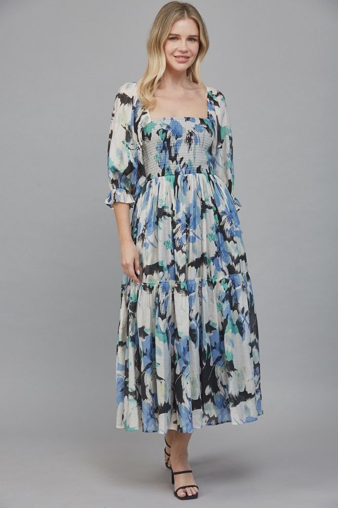ABSTRACT PRINT MIDI DRESS