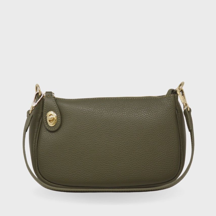 GENUINE ITALIAN LEATHER SHOULDER BAG, COLOR: OLIVE