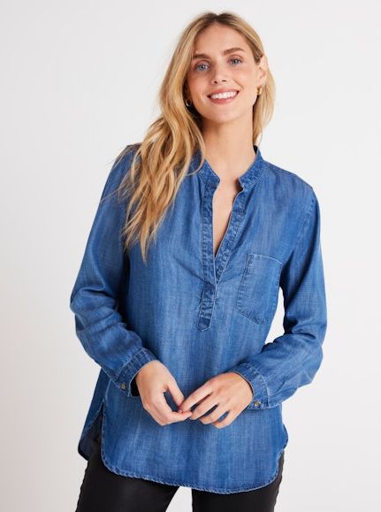 L/S POCKET HENLEY, COLOR: MOONLIT HAZE WASH, Size: XS