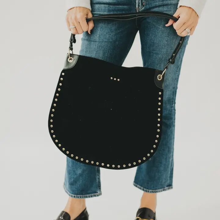 ROSALIE SUEDE BOHO BAG, COLOR: BLACK