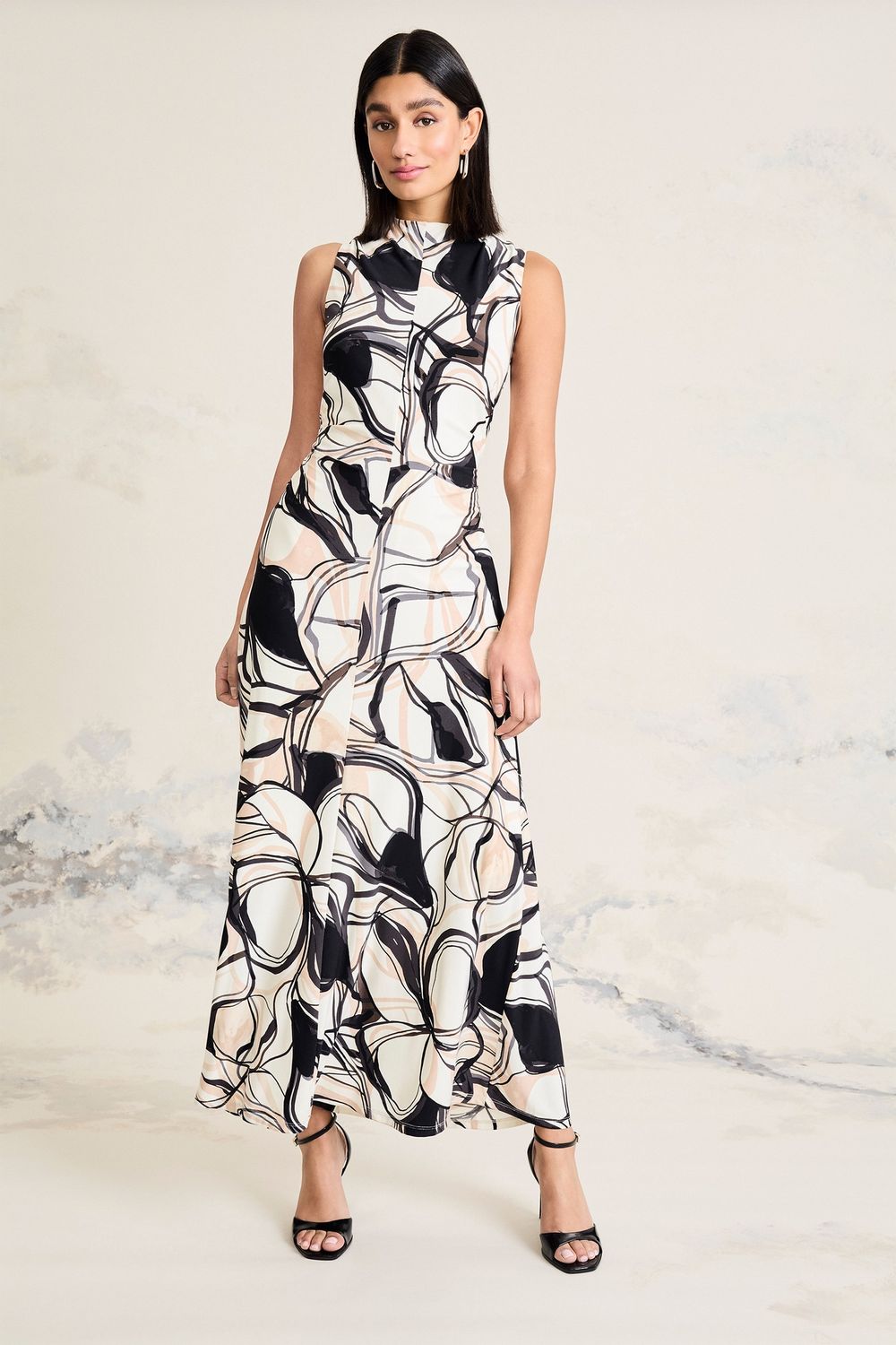 TERRY MOCK NECK DRESS, COLOR: IVORY/MOCHA, Size: 4