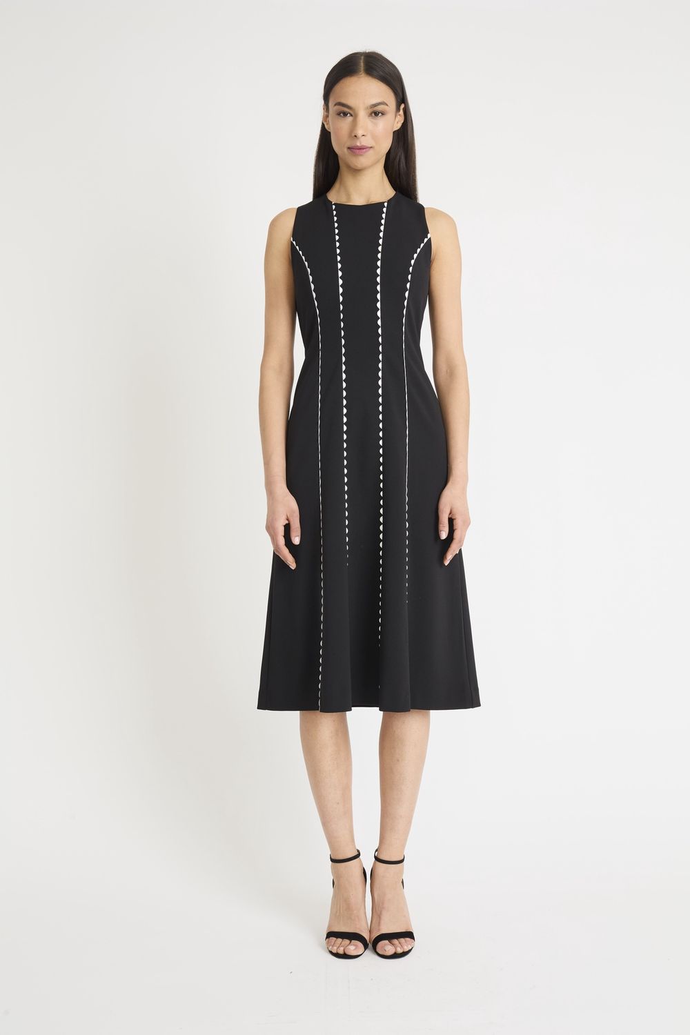 BLACK PIPING MIDI DRESS, COLOR: BLACK, Size: 4