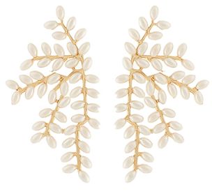 Pearl Leaf Earrings, COLOR: Cream