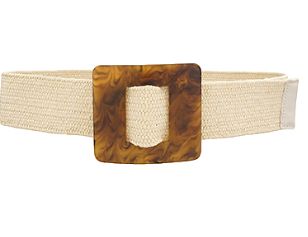 Natural Raffia Square Buckle Stretch Belt, COLOR: TAN