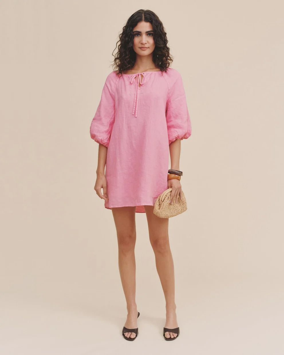 Pullover Puff Sleeve Dress, COLOR: Rose Bush, Size: XS