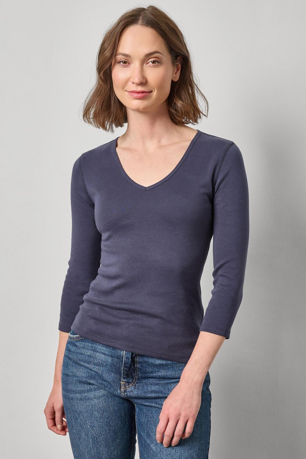3/4 Sleeve V-Neck, COLOR: Dark Navy, Size: S