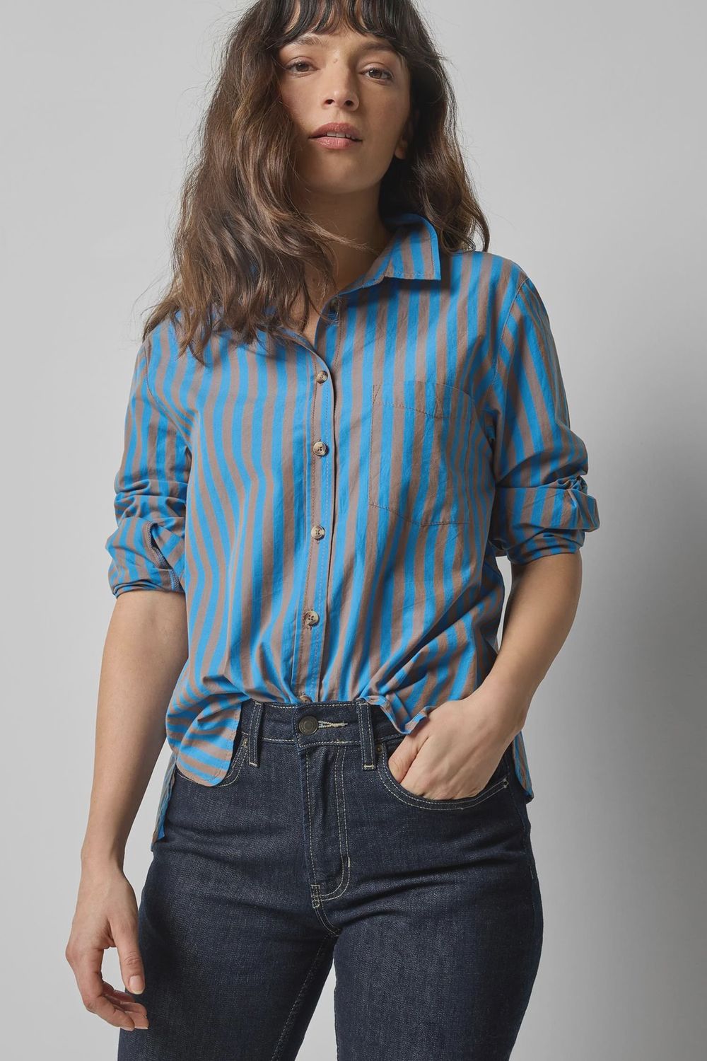 STRIPED BUTTON DOWN SHIRT