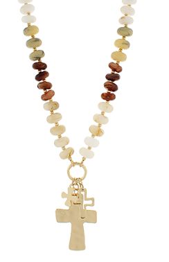 Multi Cross Beaded Necklace, COLOR: Beige