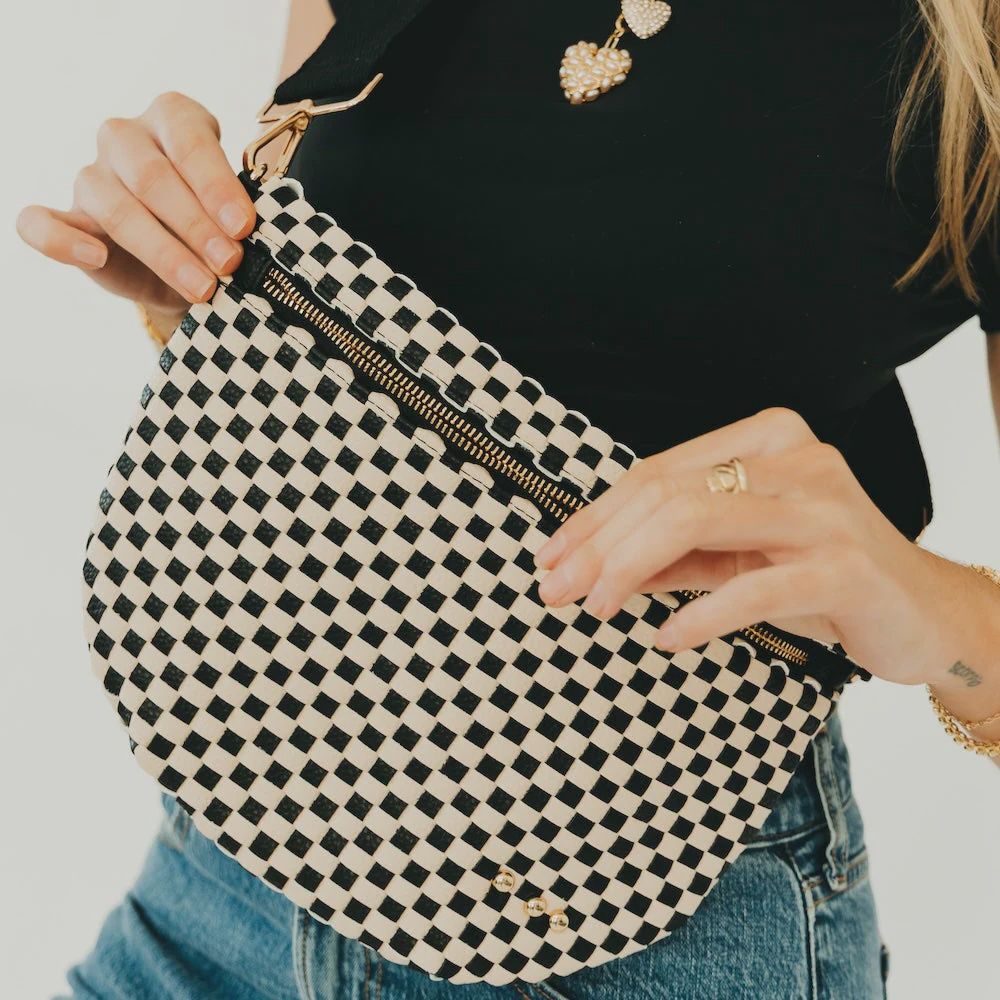 Westlyn Woven Bum Bag, COLOR: Checkered Black