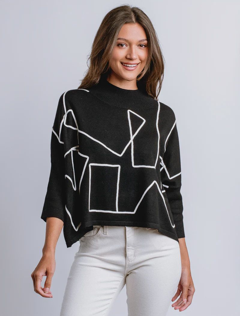 AJA 'ORTHO' TOP, COLOR: BLACK/WHITE, Size: O/S
