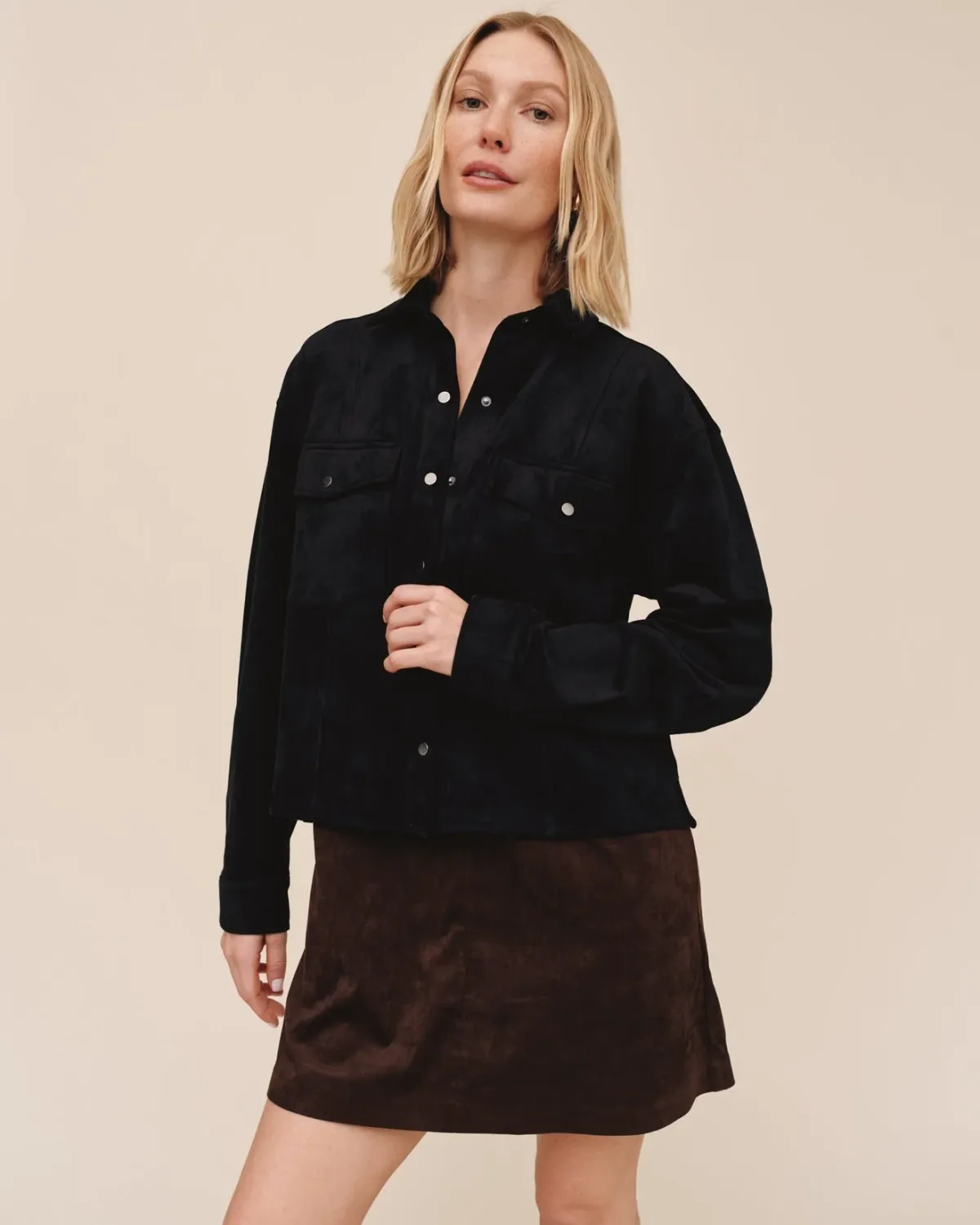 Seamed Pocket Shacket, COLOR: Black, Size: S