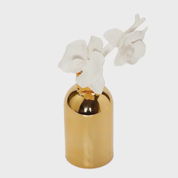 Gold Diffuser w/Ceramic Flower