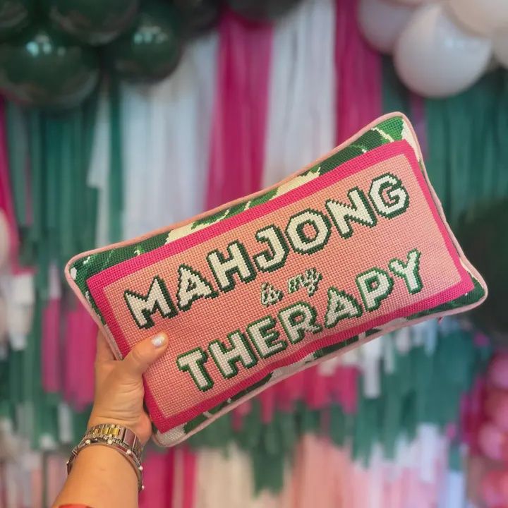 Mahjong Is My Therapy Needlepoint Pillow