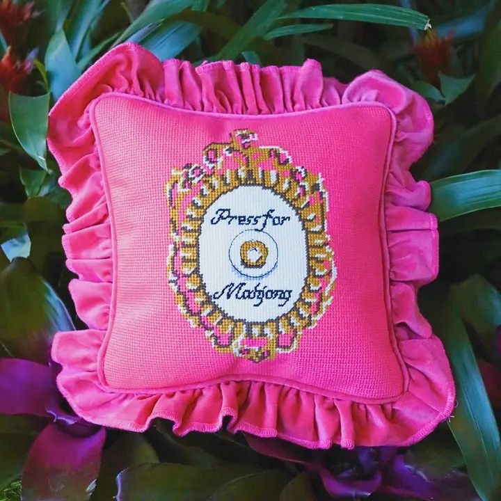 Press For Mahjong Needlepoint Pillow