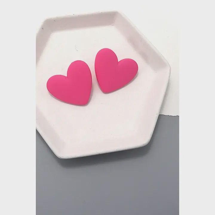 Matte Heart Studs, COLOR: FUCHSIA