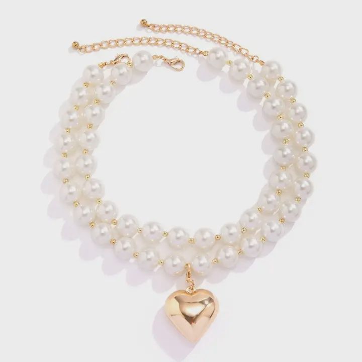 Chunky Pearl Layered Heart Necklace
