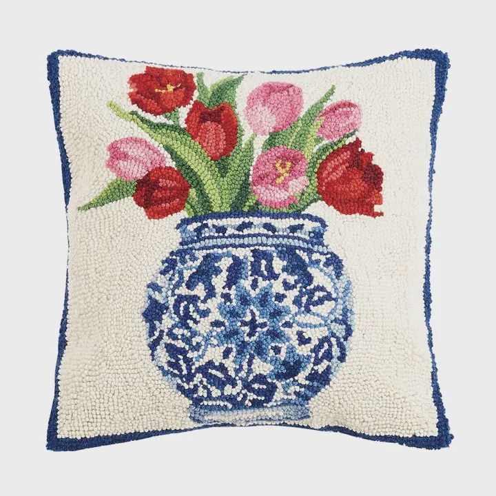 Chinoiserie Vase Tulips Hook Pillow