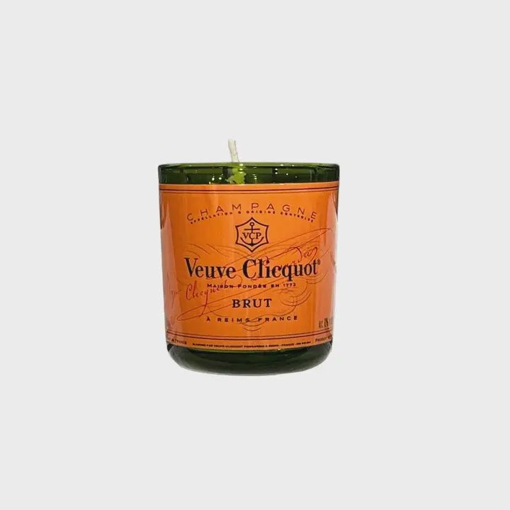 Green Glass Votive Candle with Champagne Label
