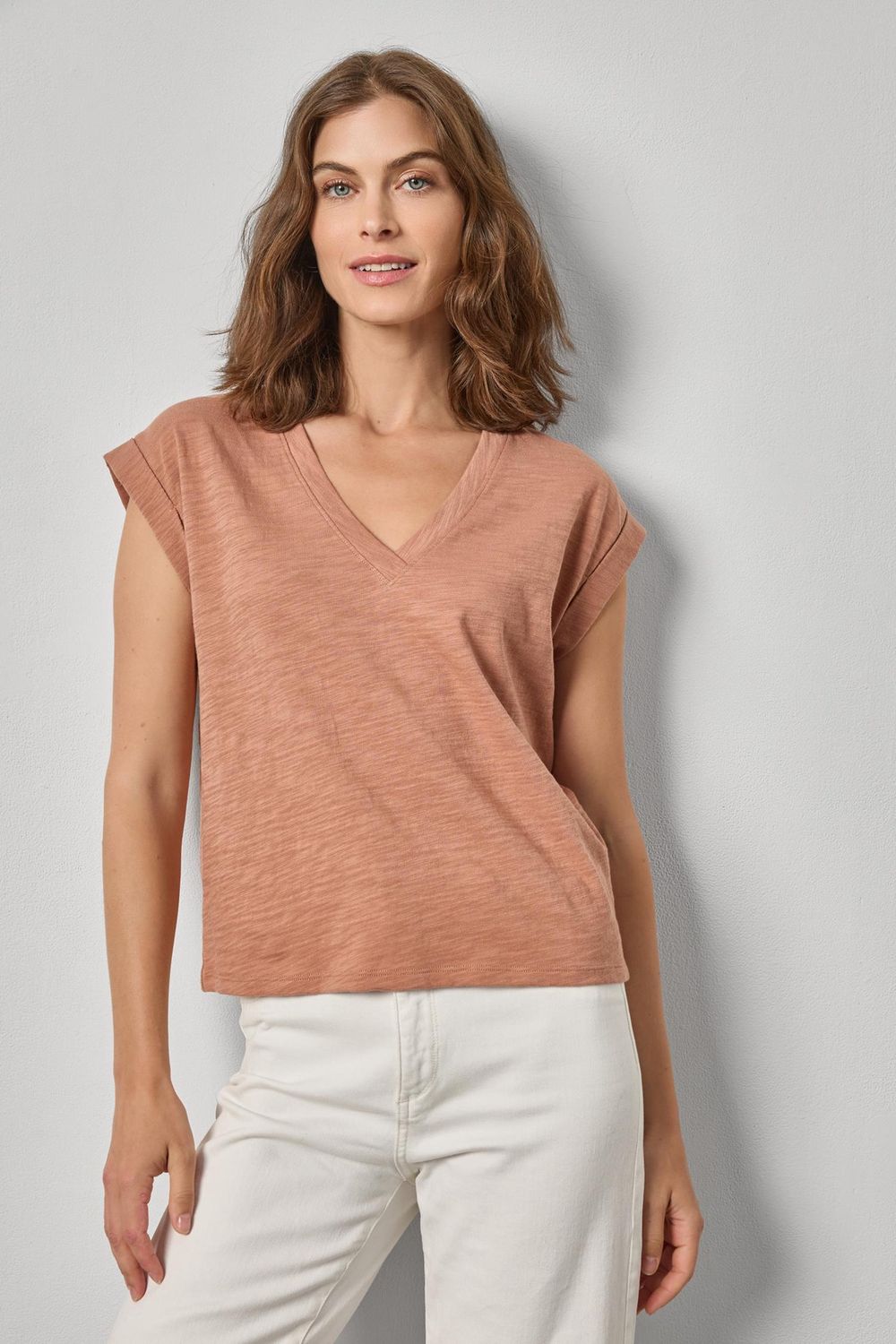 Cuffed Sleeve V-Neck