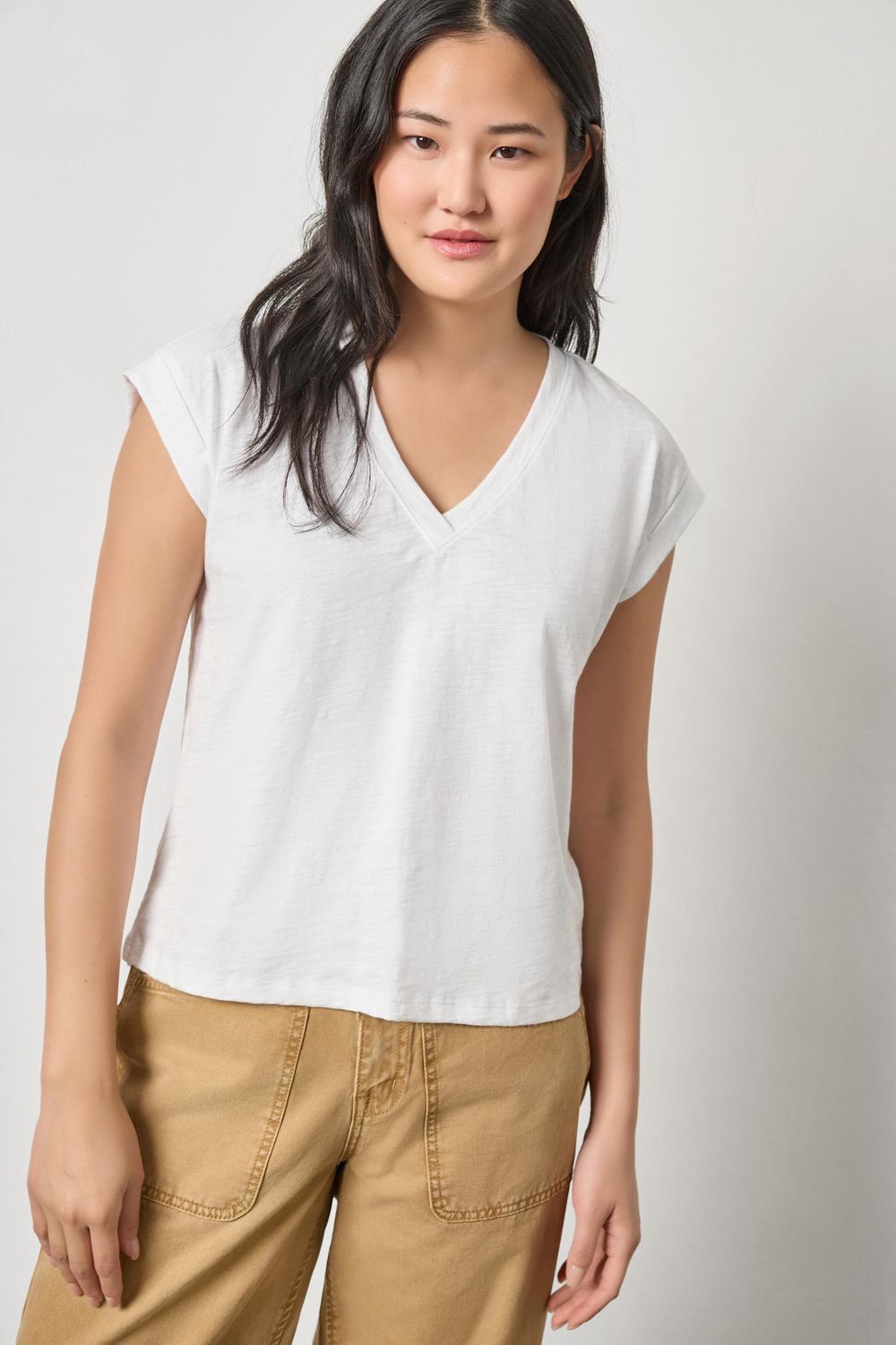 Cuffed Sleeve V-Neck