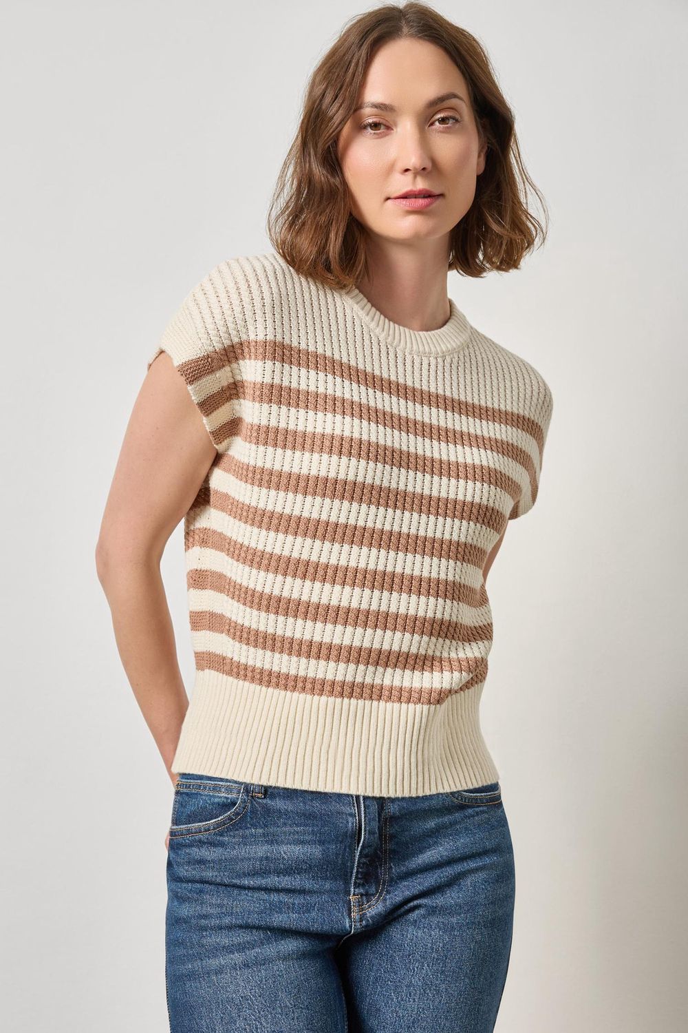 Textured Wedge Sweater, COLOR: Fawn Stripe, Size: XS