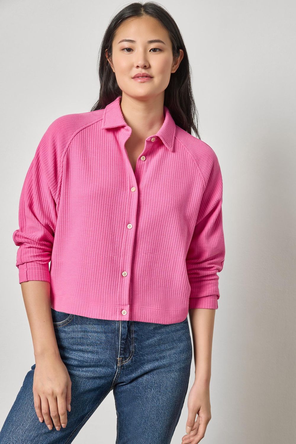 Easy Raglan Button Down, COLOR: Dahlia, Size: XS