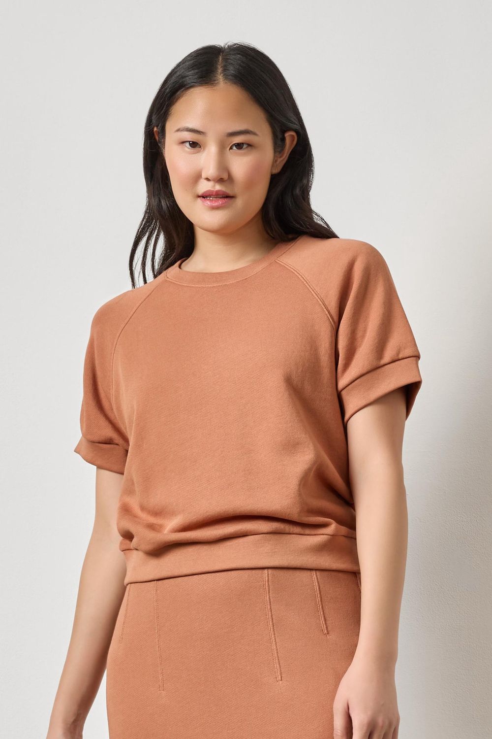 Short Sleeve Terry Sweatshirt, COLOR: Carob, Size: XS