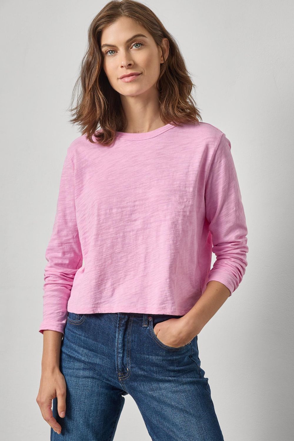 Long Sleeve Cropped Boyfriend Tee, COLOR: Taffy, Size: XS