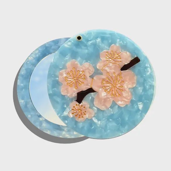 Hand-Painted Cherry Blossom Compact Mirror